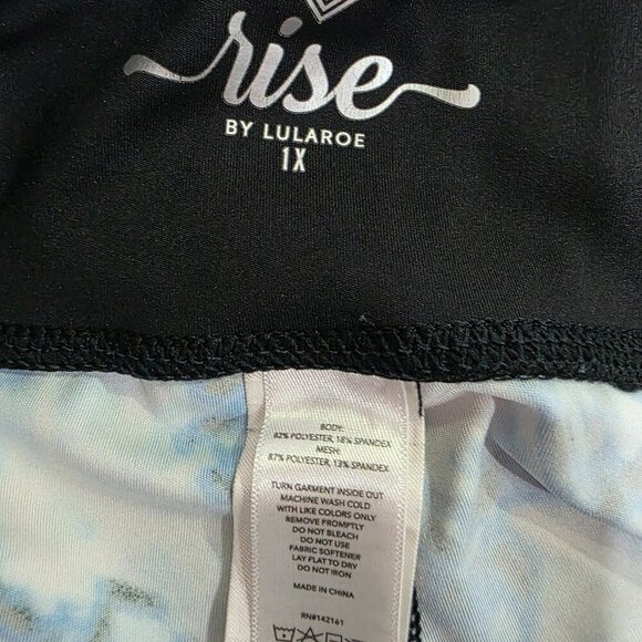 LuLaRoe Blue Black Yoga Pants Women’s 1X High Rise Stretch Activewear - Picture 2 of 8